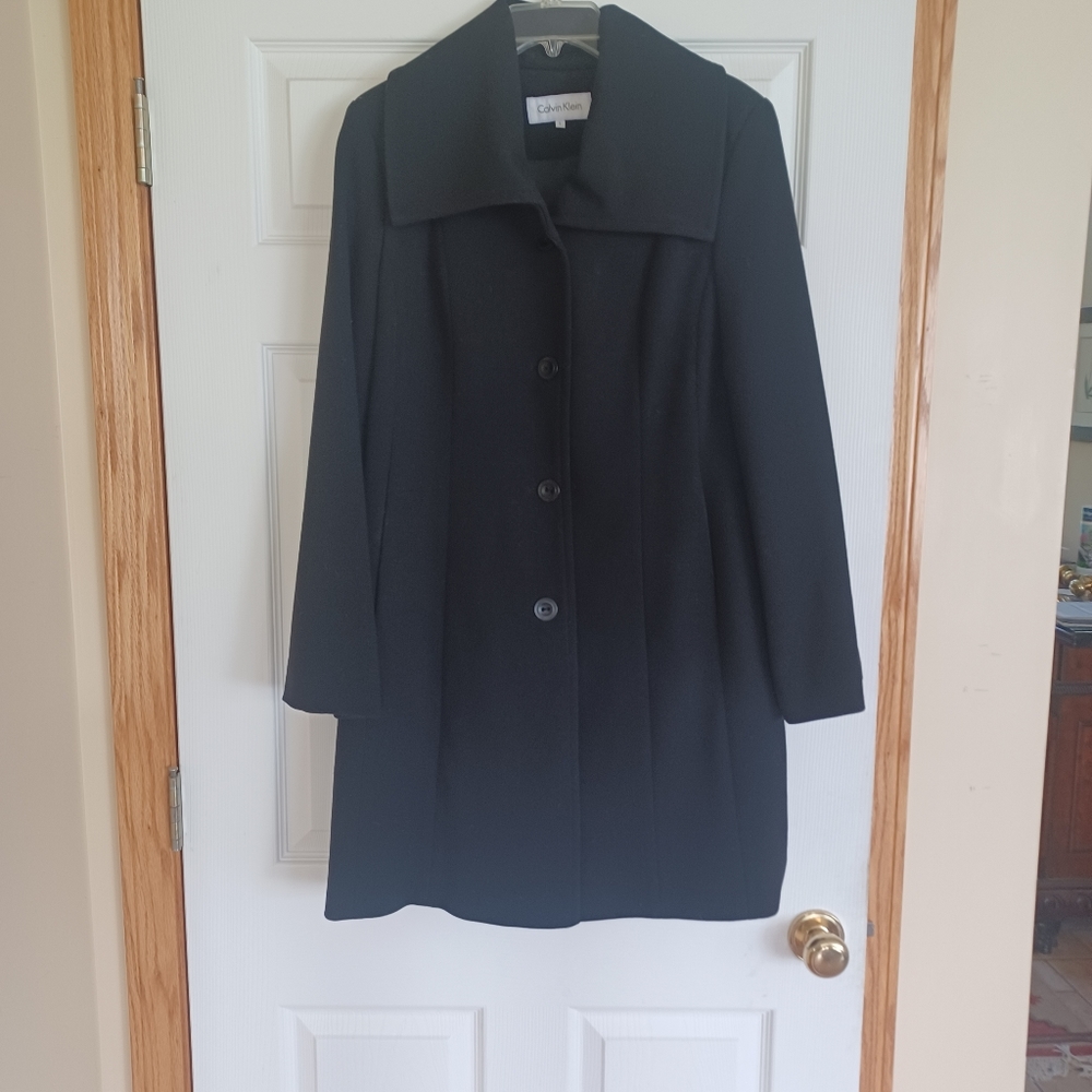 CALVIN KLEIN BLACK COWL NECK BUTTON COAT SIZE SMALL - Picture 15 of 15